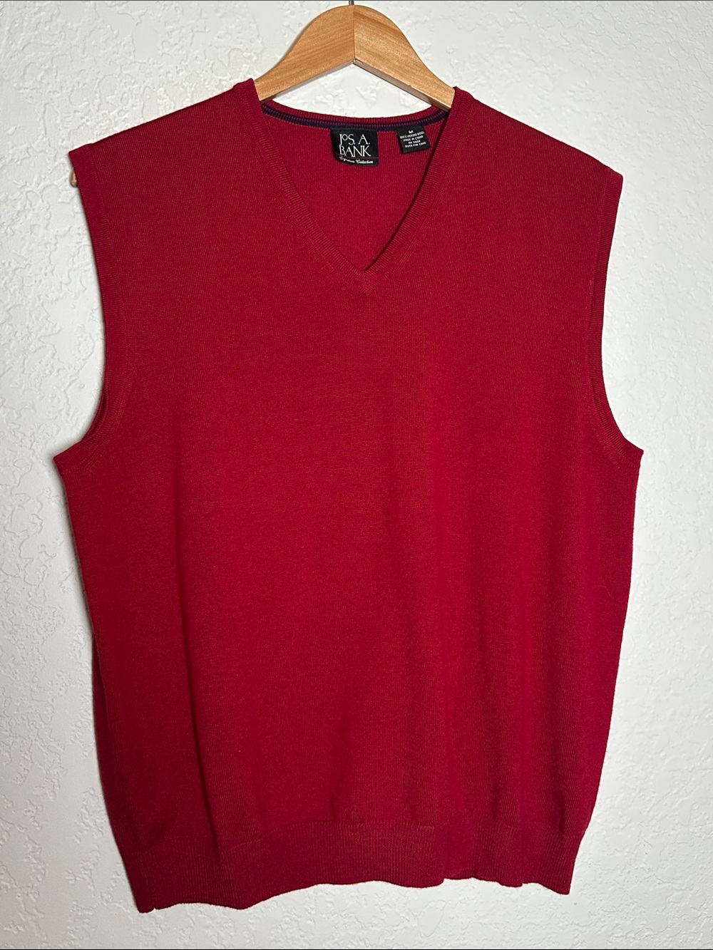 NEW Jos. A. Bank Red V Neck Sweater Vest 100% Merino Wool Preppy Christmas